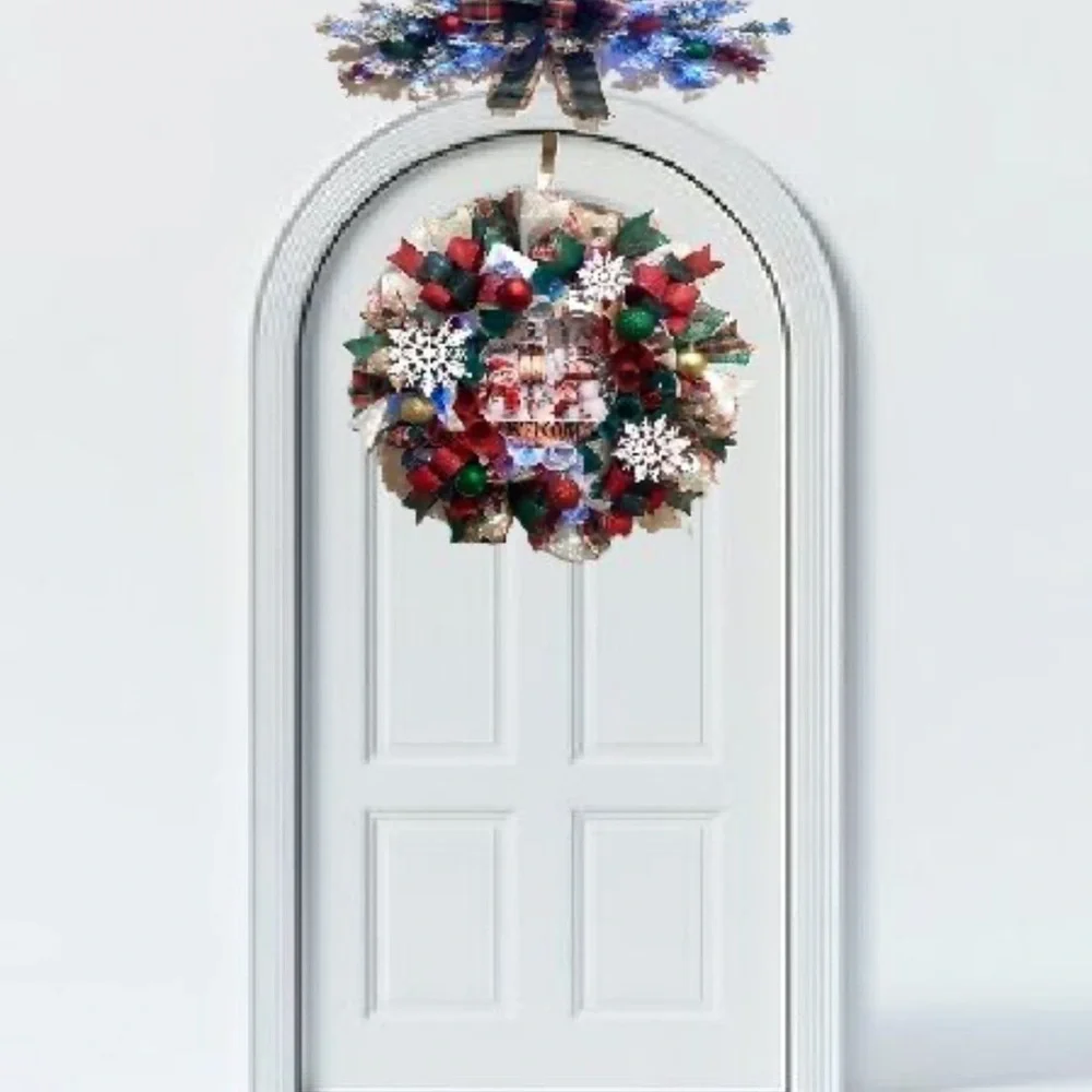 Handmade Christmas Snowman Holiday Door Wreath & Swag Bundle 22 ins W88